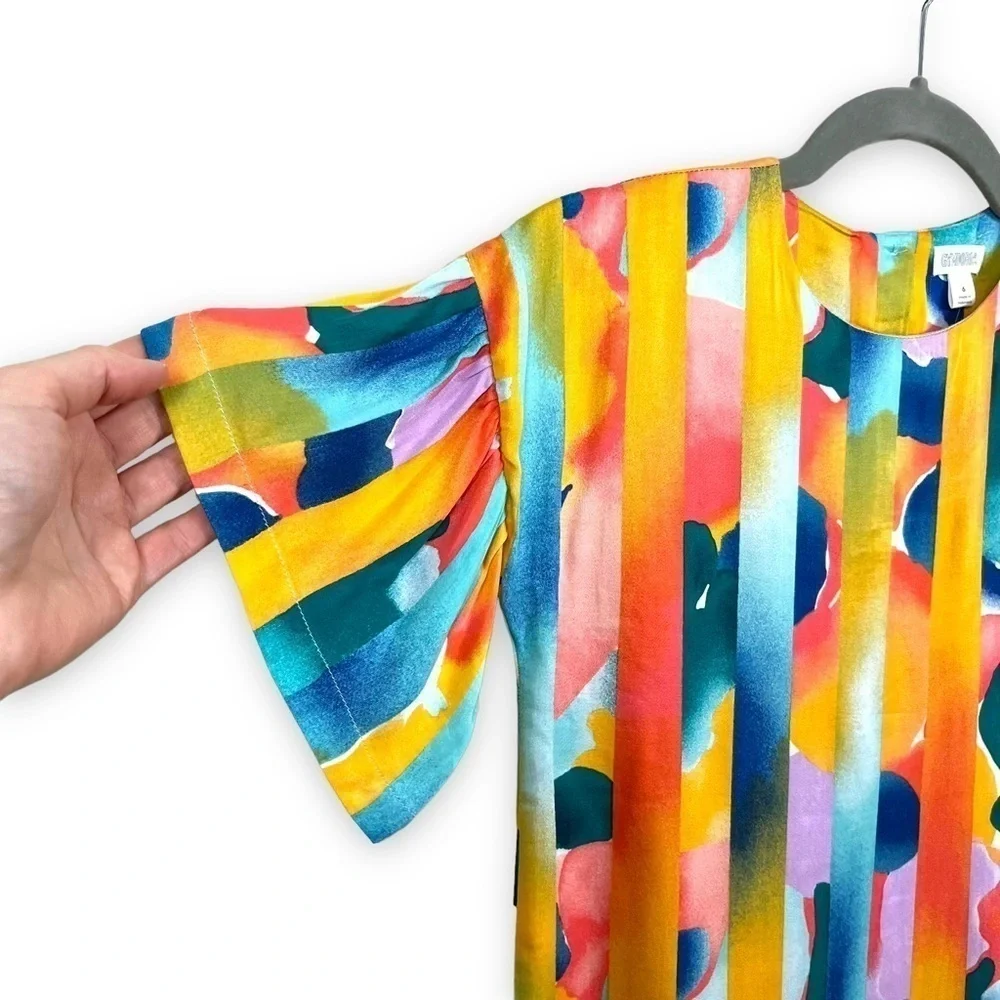 NWT Gymboree 100% Rayon Multi-Colored Watercolor Flutter Sleeve Dress Size 6